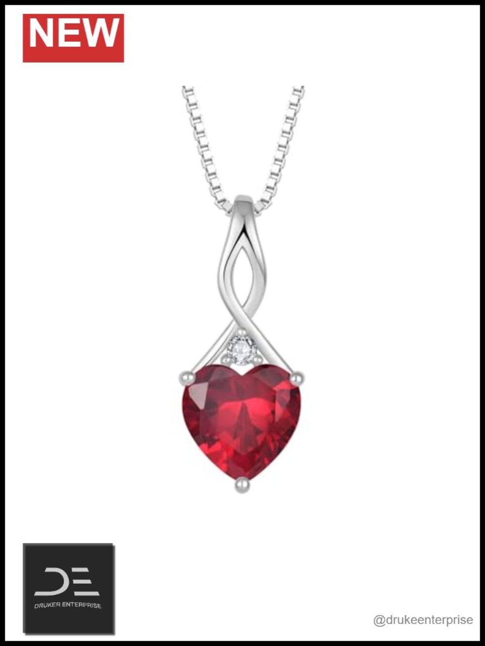 Heart Birthstone Pendant Necklace 925 Sterling Silver Infinity Jewelry Chain